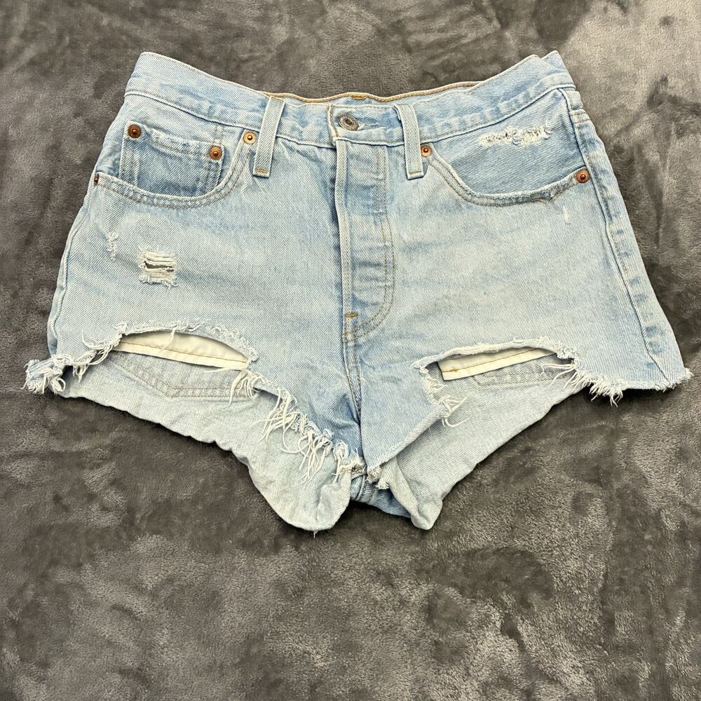 VTG Levis 501 Jean Shorts Women’s Sz.27 Blue Fly Cut Off‎ Daisy Duke Cheeky